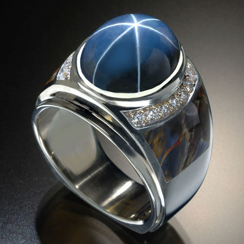 Stainless star sapphire men ring